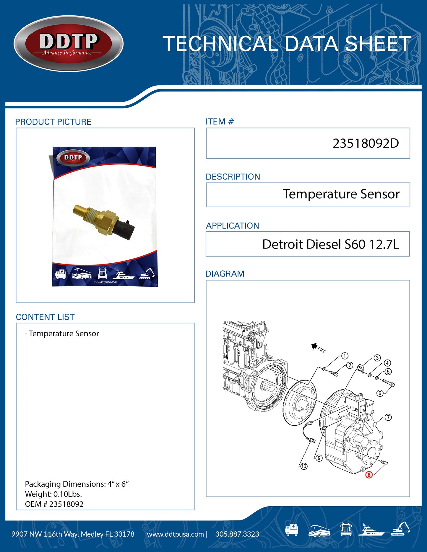 Temperature Sensor S60 12.7L