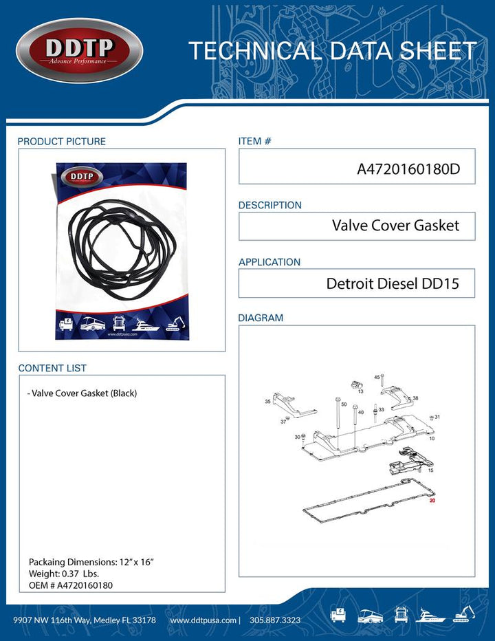 Valve Cover Gasket DD15 901 ( A4720160180 )