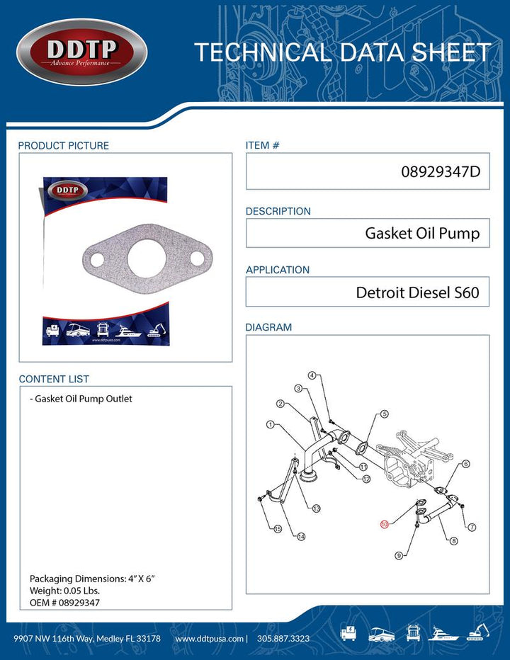 Gasket Oil Pump Detroit Diesel S60 (08929347)