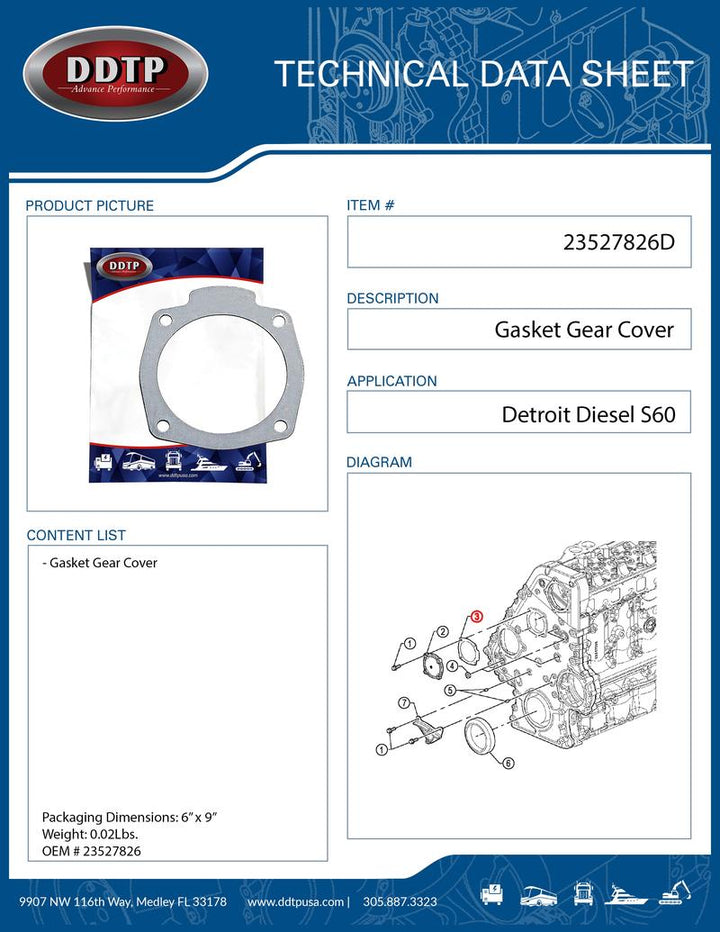 Gasket Gear Cover S60 ( 23527701, 23527826 )