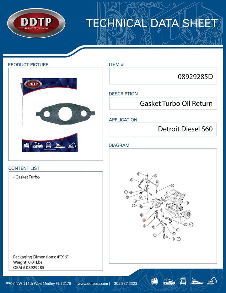 Gasket Turbo Oil Return S60 (08929285)