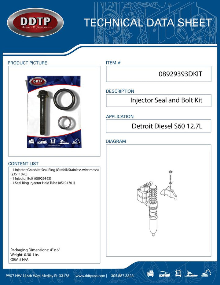 Injector Seal and Bolt Kit S60 12.7L ( 08929393 )