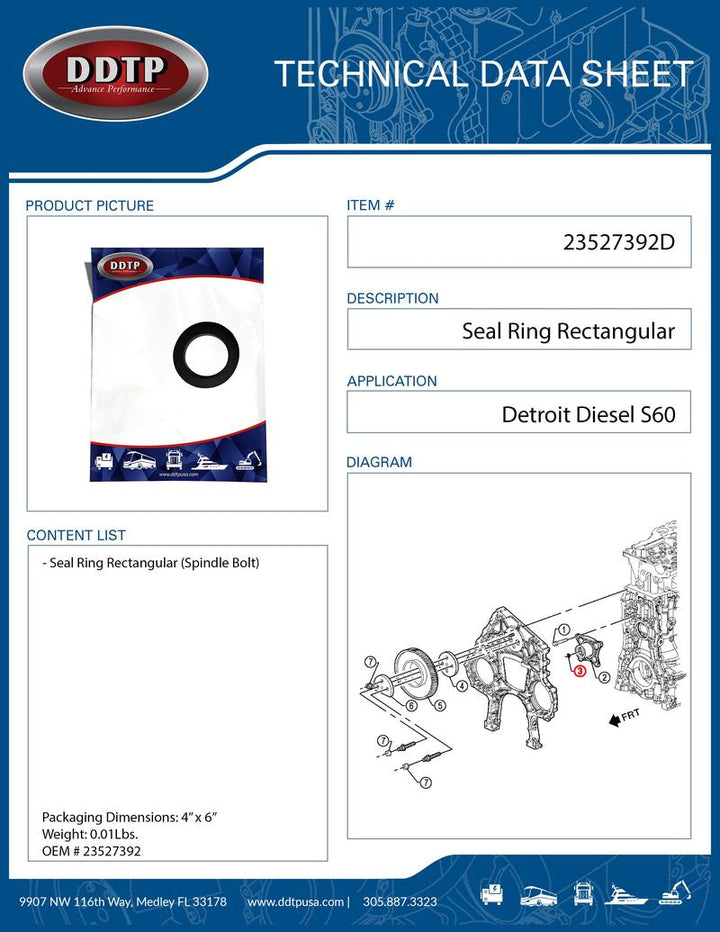 Seal Ring Rectangular Spindle Bolt S60 ( 23527392 )