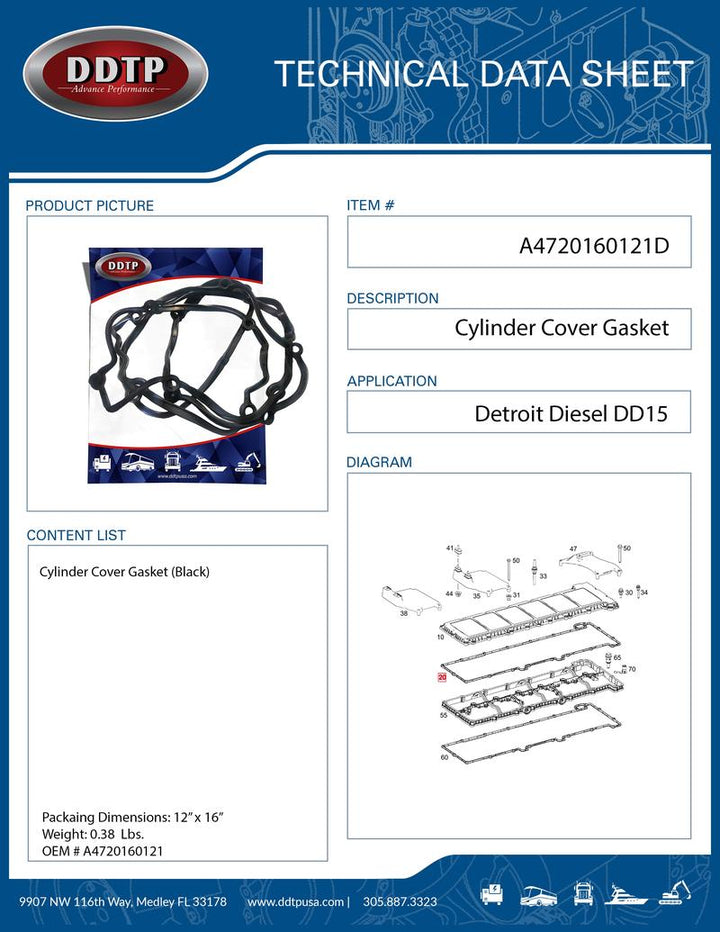 Cyl Head Cover Gasket DD15 (903 & 906) (A4720160121)