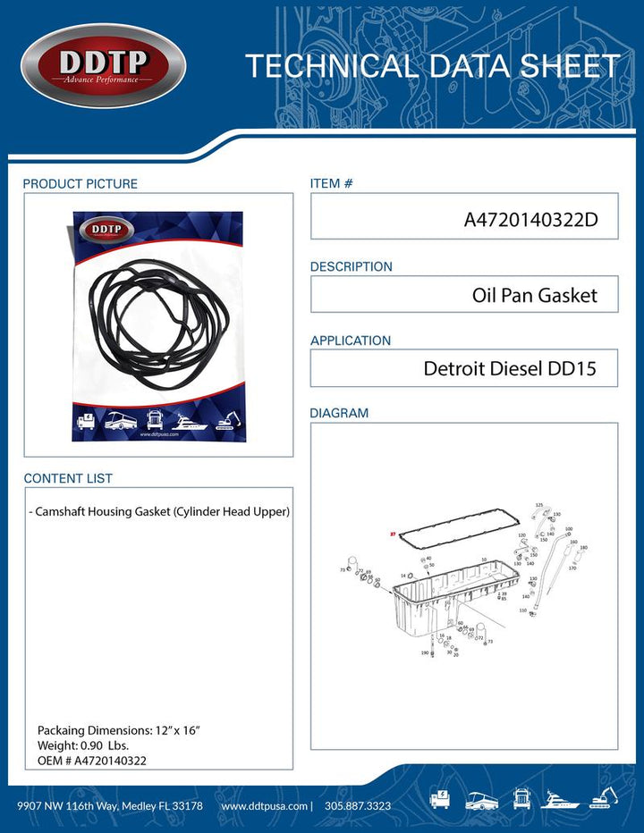 Oil Pan Gasket DD15 ( A4720140322 )