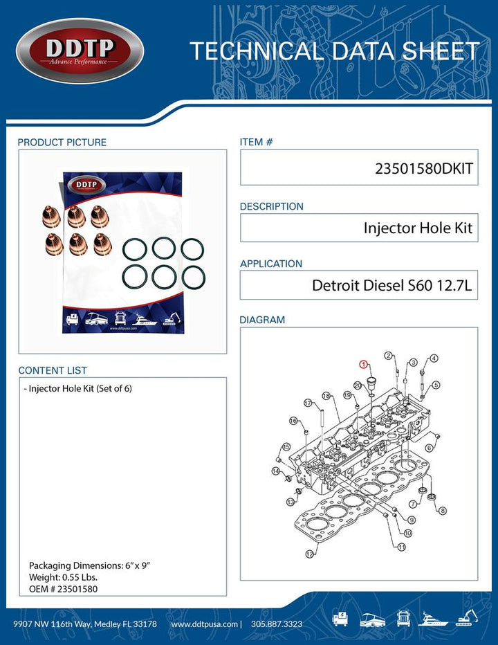 Injector Hole Kit S60 12.7L Set of 6 ( 23501580 )