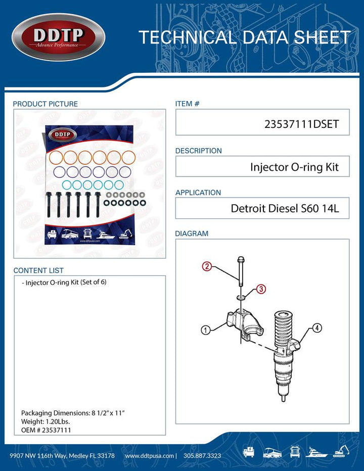 Injector O-ring Kit S60 14 L (23537111 Set of 6)