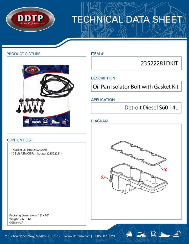 Oil Pan Isolator with Gasket 14L ( 23522281 )
