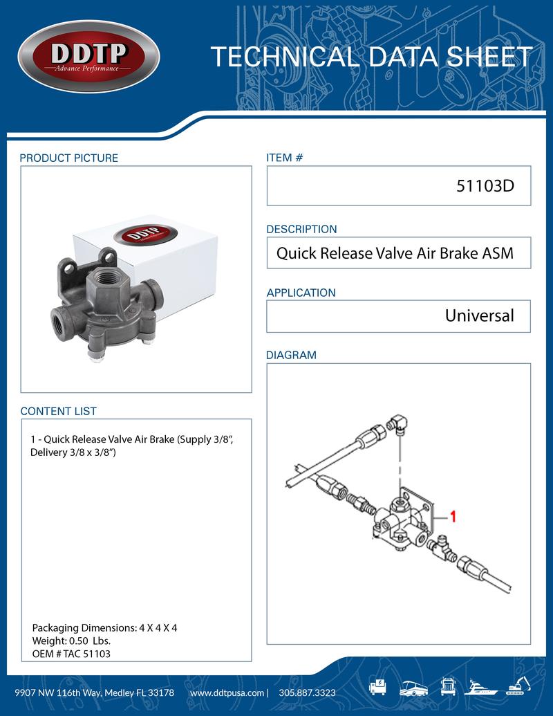 Válvula de liberación rápida de suministro de 3/8", entrega de 3/8 x 3/8" para freno de aire (51103D)