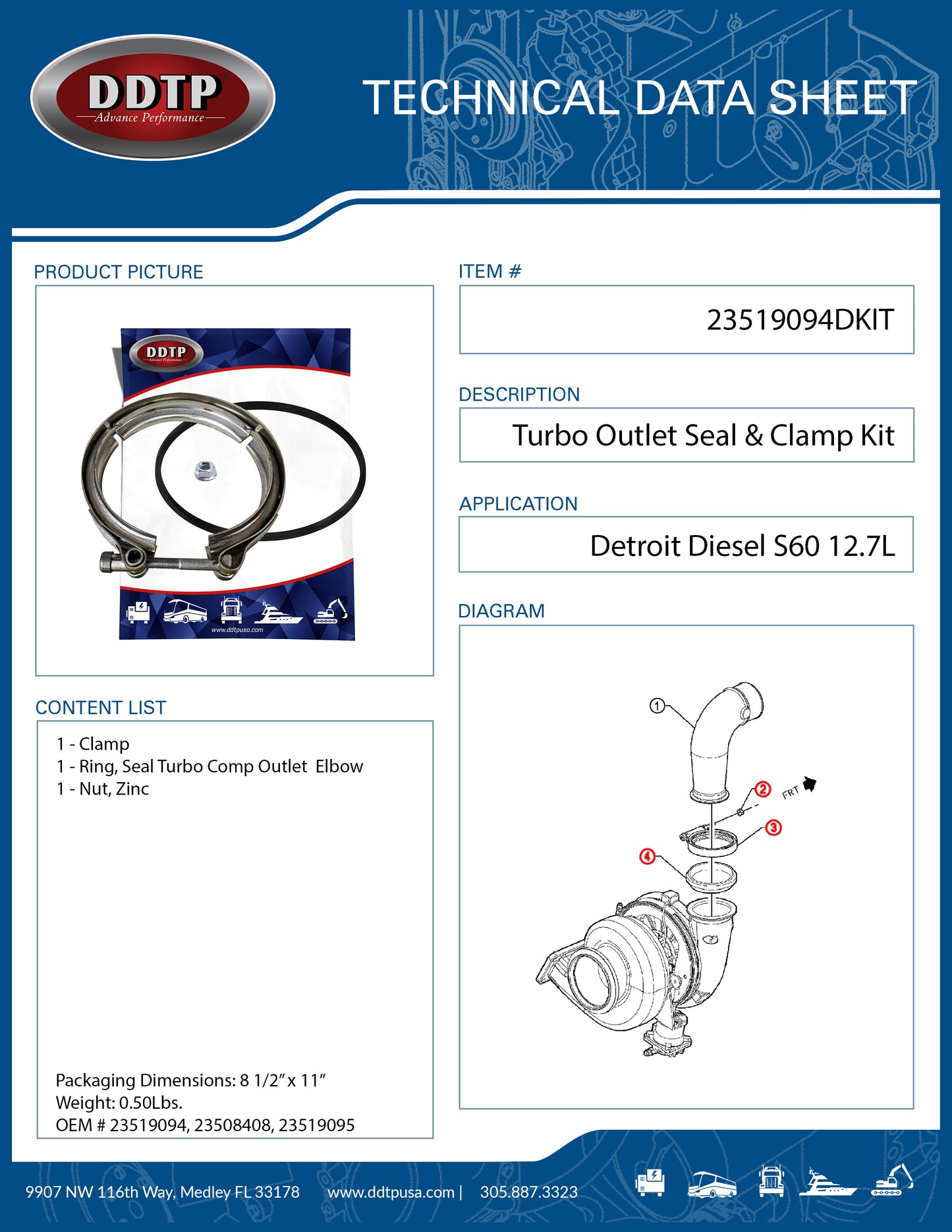 Turbo Outlet Seal & Clamp Kit S60 12.7L
