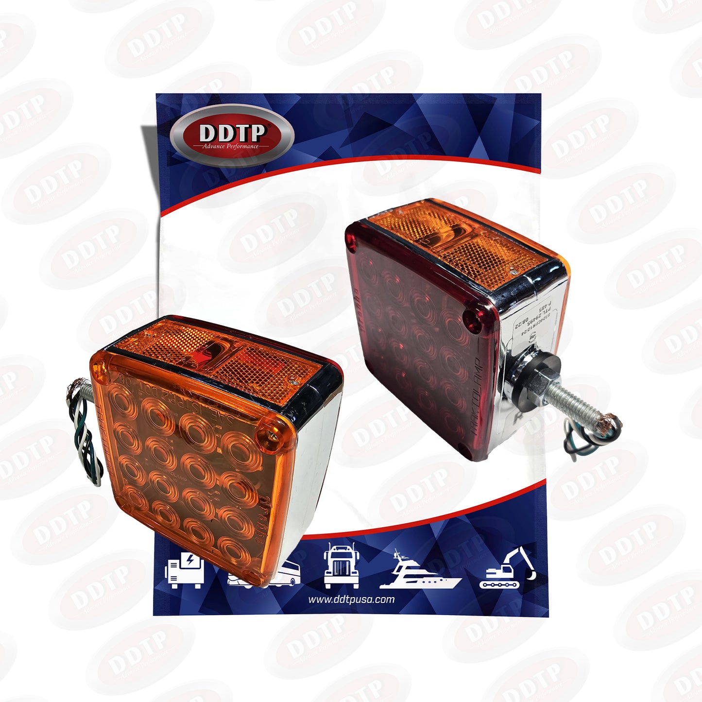 Light Square Double Face Pedestal Turn Fixed 34 LED Right Red/Amber, 12/24V, W/1 Screw And Direct Pigtail