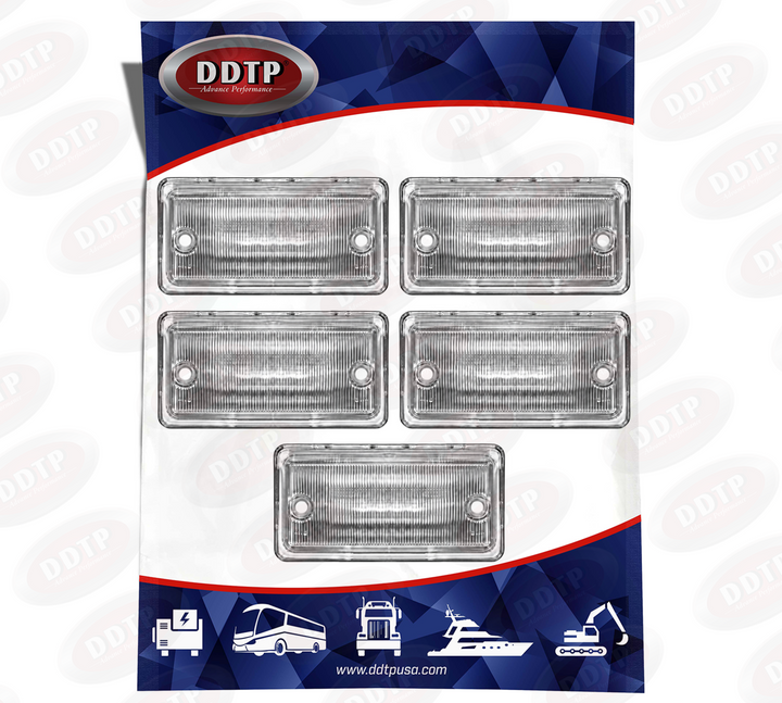 Set of 5 Clear LED Cab Marker Light, Rectangular Flush Mount Female Plug Connector for Freightliner Cascadia, Century, Columbia & Classic Models