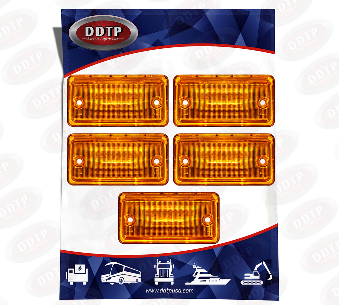 Set of 5 Amber LED Cab Marker Light, Rectangular Flush Mount Female Plug Connector for Freightliner Cascadia, Century, Columbia & Classic Models
