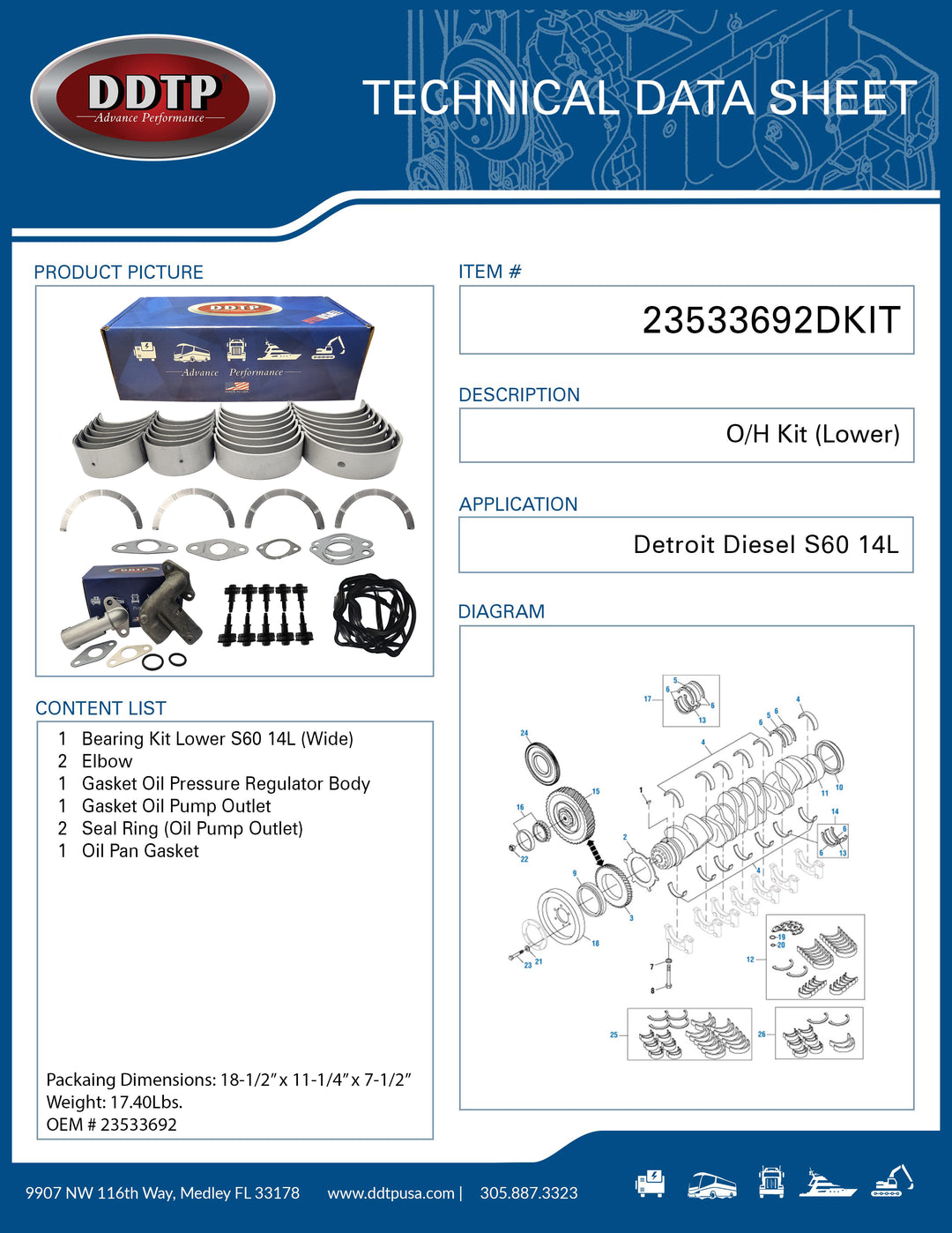 O/H Kit S60 Lower 14L ( 23533692 )