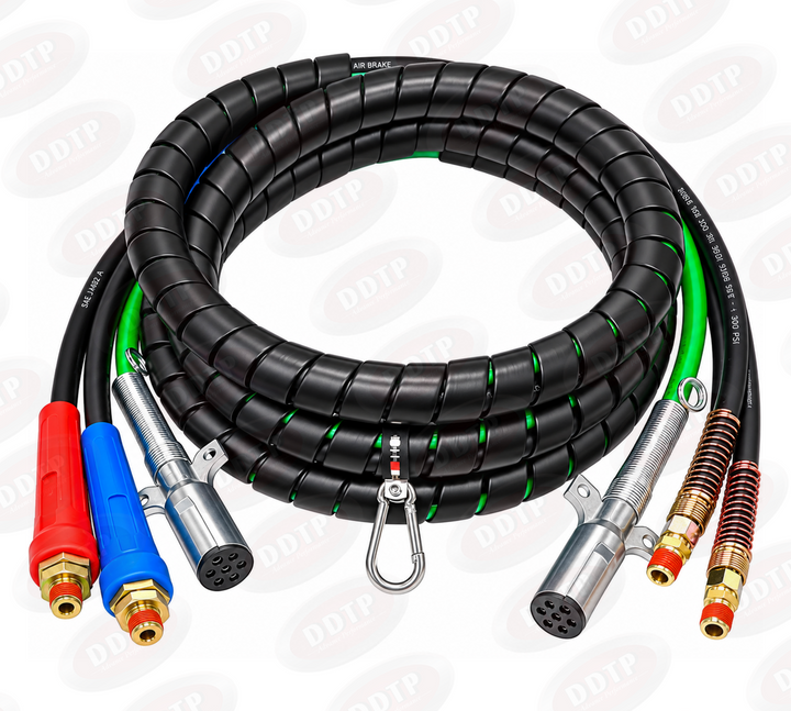 3-IN-1 12 FT ABS & Power Air Line Hose Wrap 7 Way Electrical Cable with Handle Grip