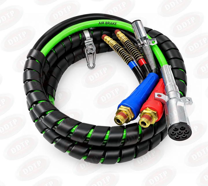 3-IN-1 15 FT ABS & Power Air Line Hose Wrap 7-Way Electrical Cable with Handle Grip & Hanger Clamp