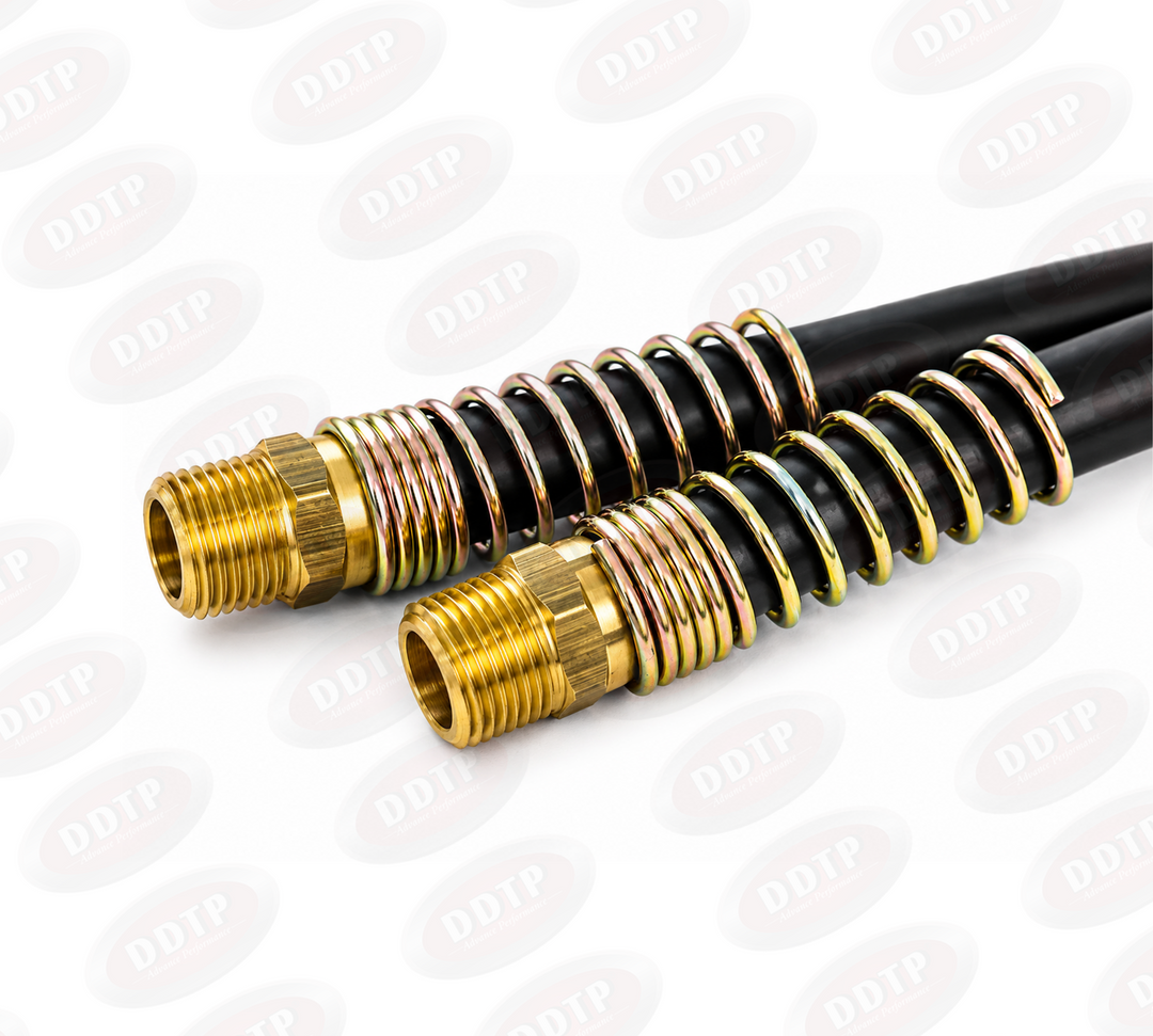 Manguera negra de 3/8” x 10' 1/2” fija x 1/2” fija con resortes