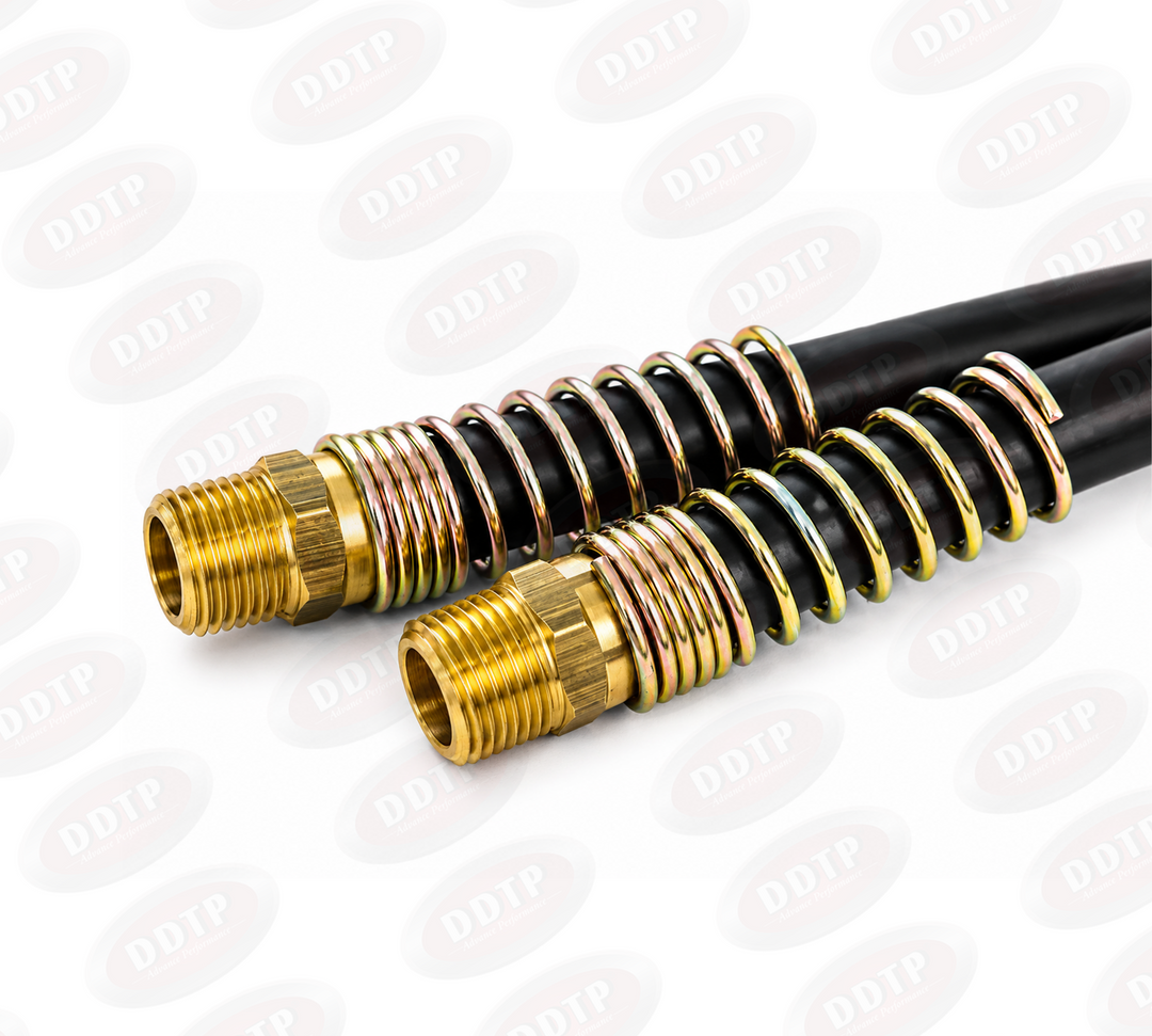 Manguera negra de 3/8” x 13' 1/2” fija x 1/2” fija con resortes