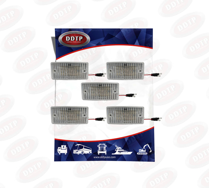 Clear LED Rectangular Flush Mount Cab Marker Light(Hardwire)(Freightliner)(Set of 5)