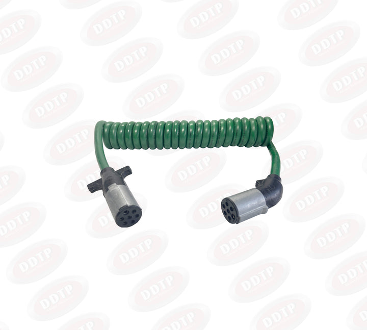 ABS Green Coiled Cable with XT Jacked-zinc Plugs 12' Tractor Plug Straight, Trailer Plug Angled ( 4A112D )