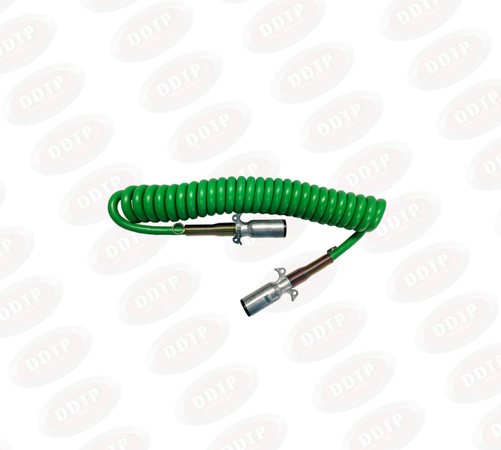 ABS Green Coiled Cable with Standard Jacked 7-Way Zinc Plugs 15' and Two 12" Leads ( 4DA15D )