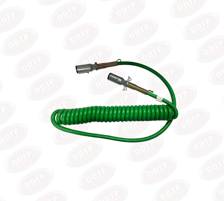 ABS Green Coiled Cable with Standard Jacked 7-Way Zinc Plugs 15' One 12" and One 48" Leads ( 4DA17D )