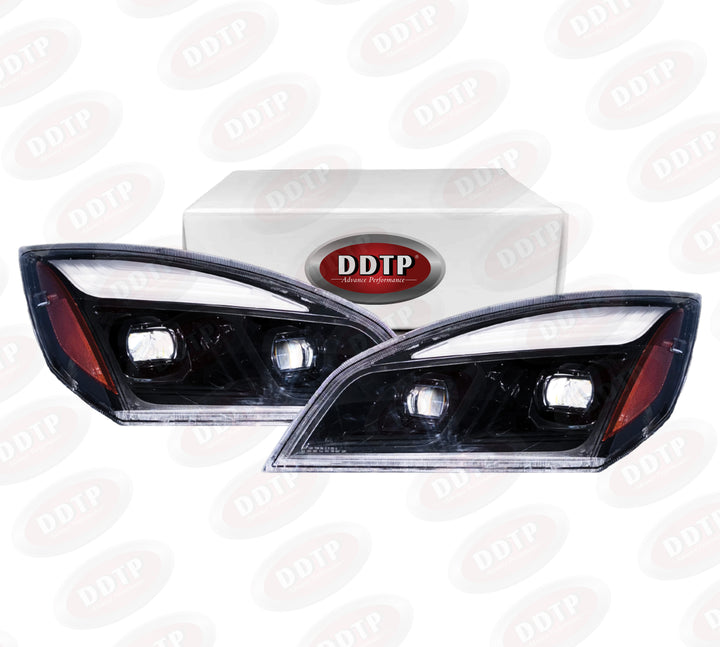 Set of 2 LH & RH Head Lamp LED with Optical Lens Black  Cascadia 2018-up (A66-01405-004 & A66-01405-005)
