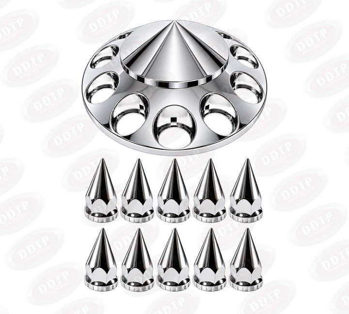 Front Wheel Chrome Cover Set Cone Top with Lug Nut Covers