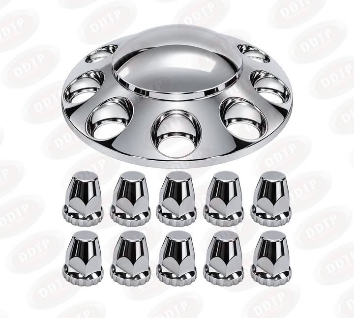 Front Wheel Chrome Cover Set Flat Top with Lug Nut Covers