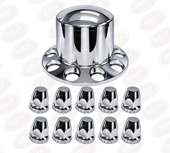 Front Wheel Chrome Cover Set Flat Top with Lug Nut Covers