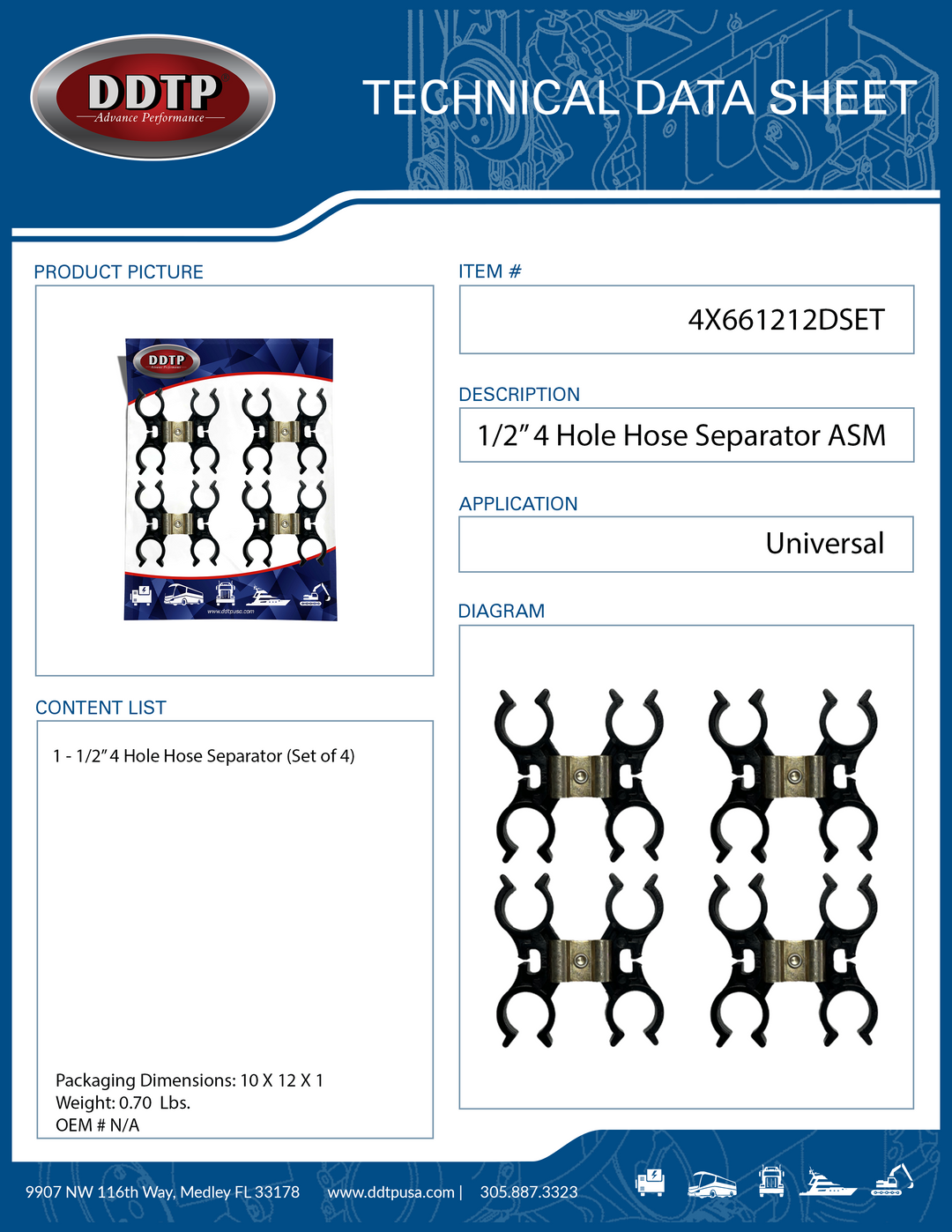 1/2" 4 Hole Hose Separator Set of 4 ( 4X661212DSET )