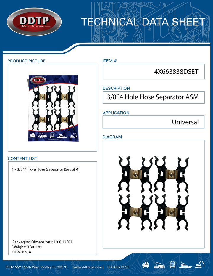 3/8" 4 Hole Hose Separator Set of 4 ( 4X663838DSET )