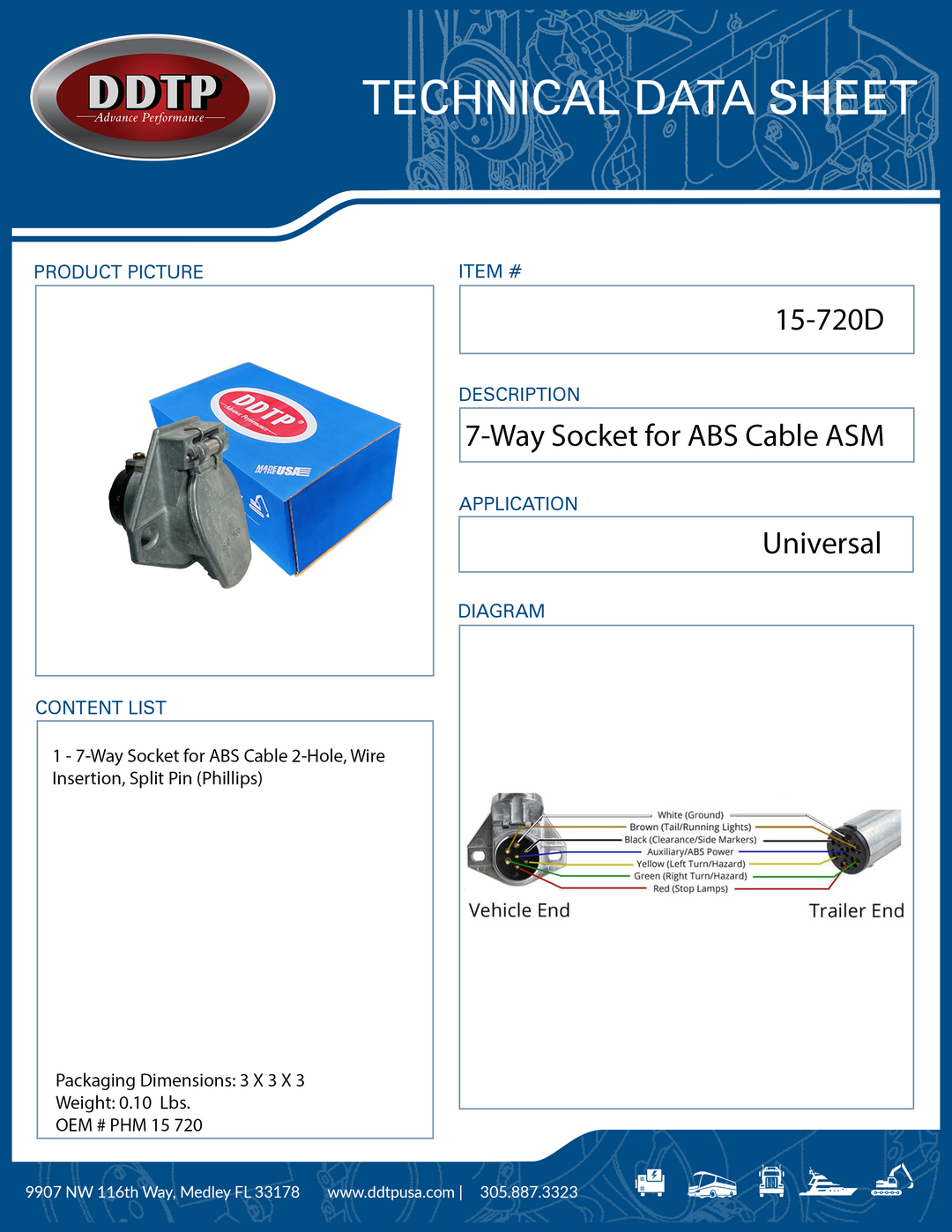 7-way Socket for ABS Cable 2-Hole, Wire Insertion, Split Pin Phillips ( 15-720D )