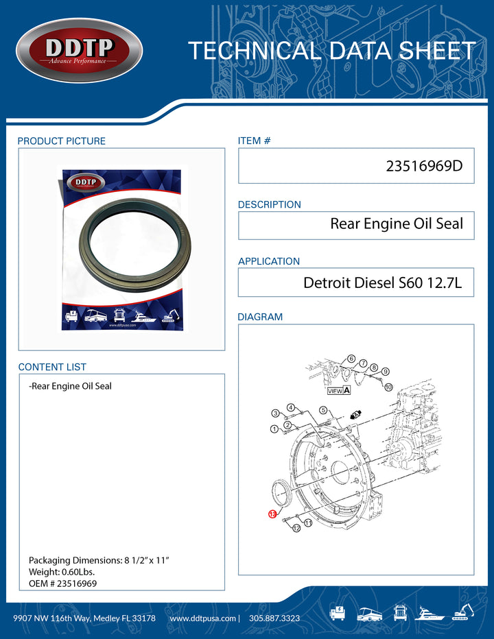 Seal Rear Oil Detroit S60 Engine ( 23516969 )