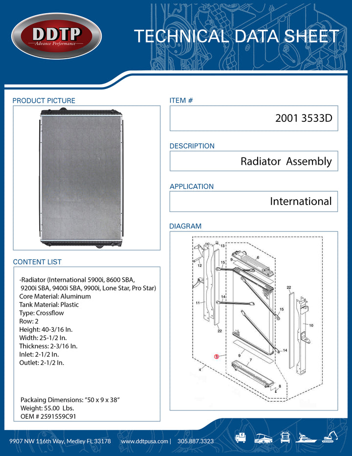 Radiator (International 5900i, 8600 SBA,   9200i SBA, 9400i SBA, 9900i, Lone Star, Pro Star) ( 2591559C91, 2591595C91 )