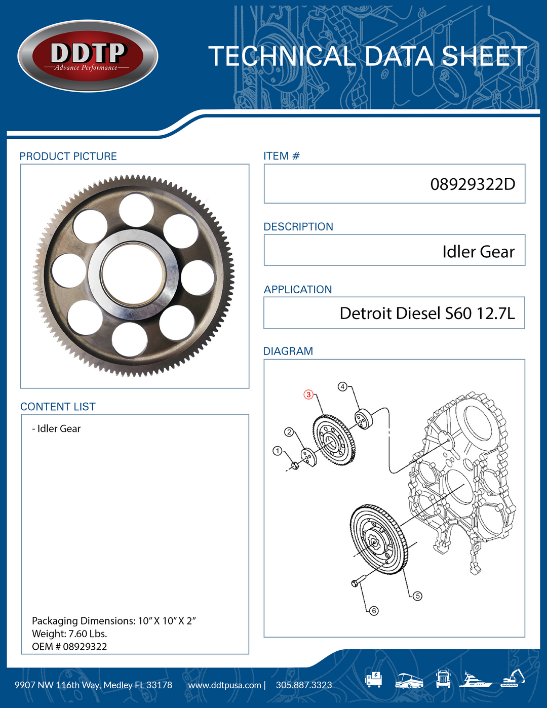 Engranaje loco ASM S60 12,7L sin EGR (08929322)