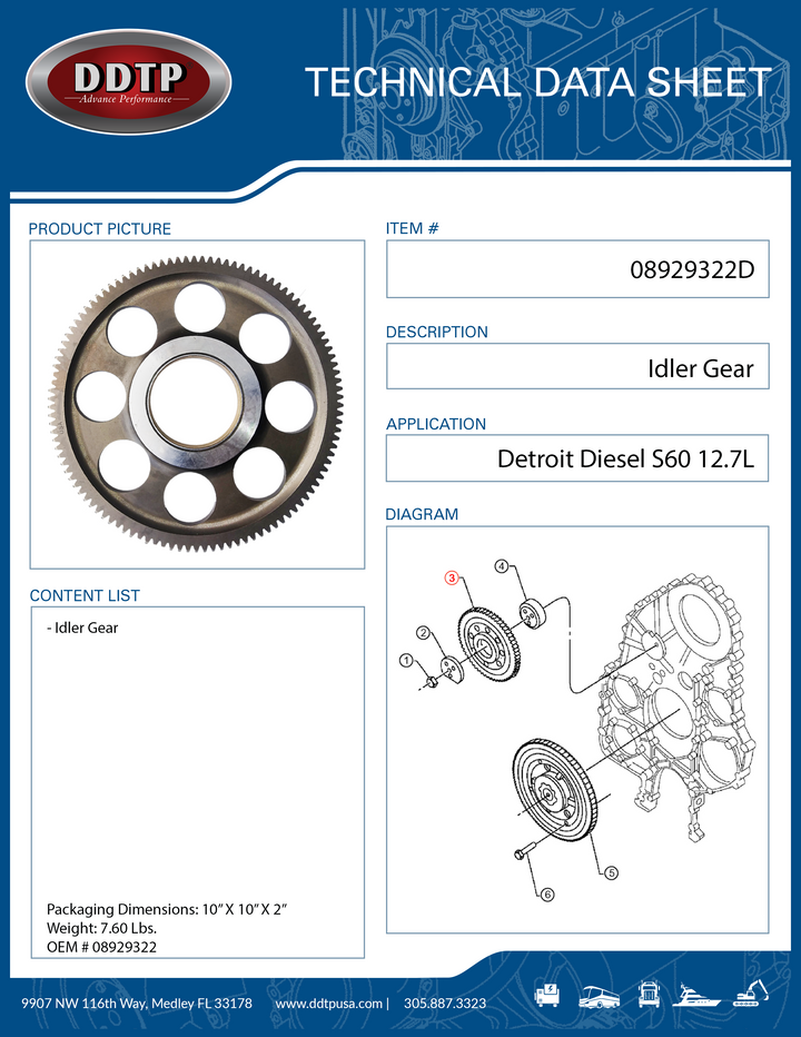 Engranaje loco ASM S60 12,7L sin EGR (08929322)