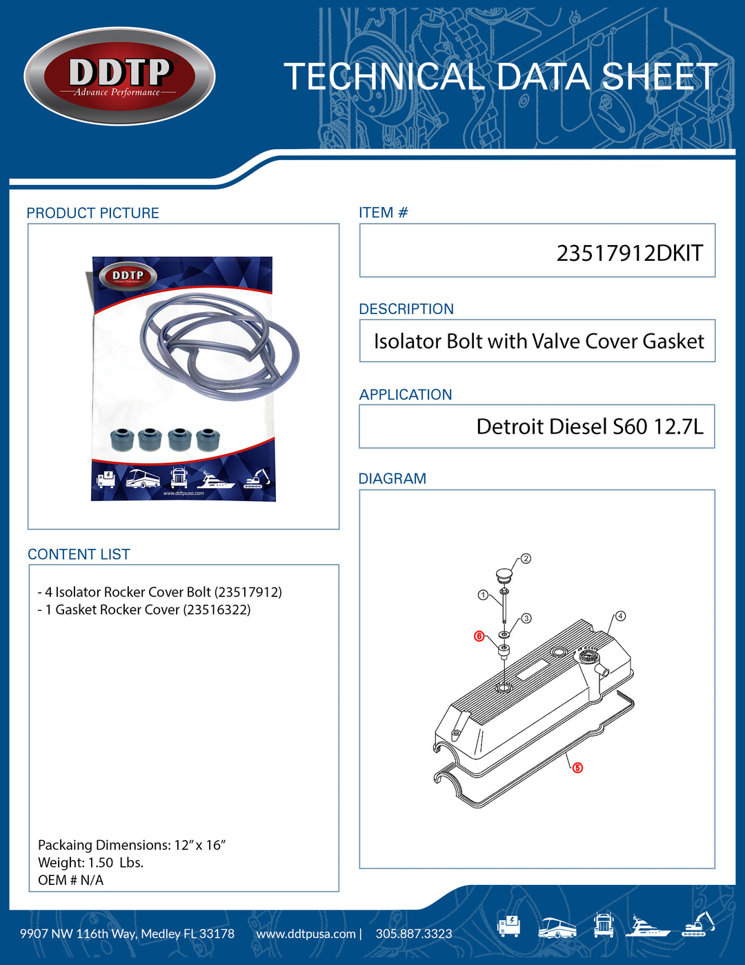 Isolators Bolt (4) W/ Valve Cover Gasket (Gray) S60 12.7L ( 23517912 )