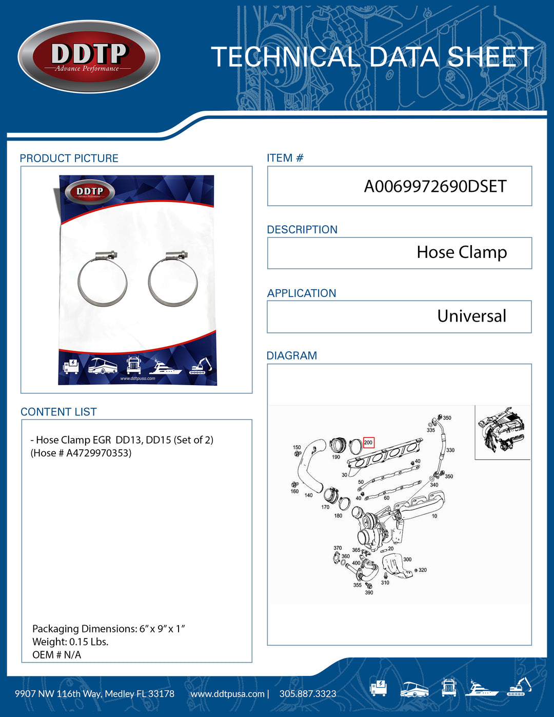 Hose Clamp EGR  DD13, DD15 (Set of 2)(Hose # A4729970353)