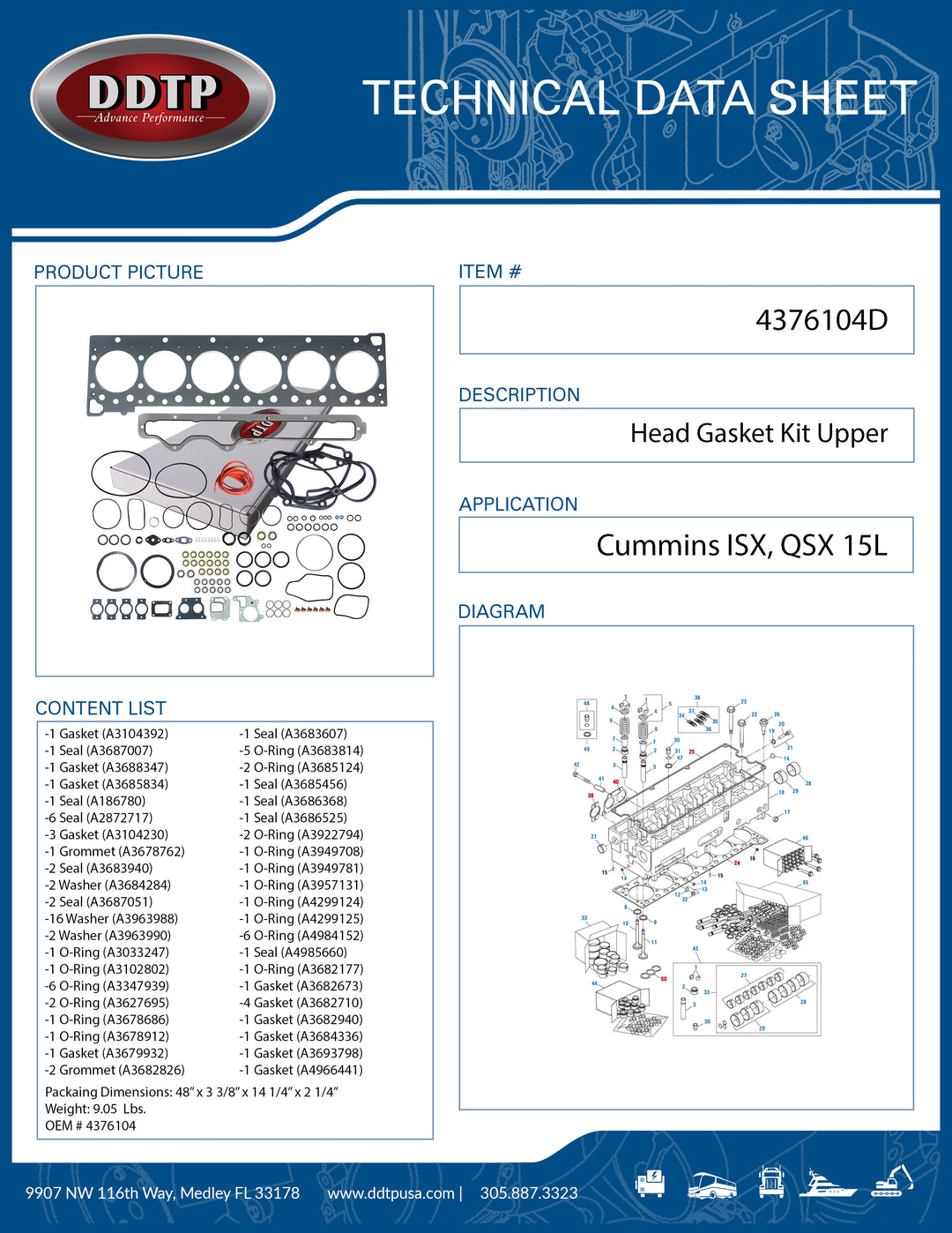 Head Gasket Kit Upper Cummins ISX, QSX 15L (4376104)
