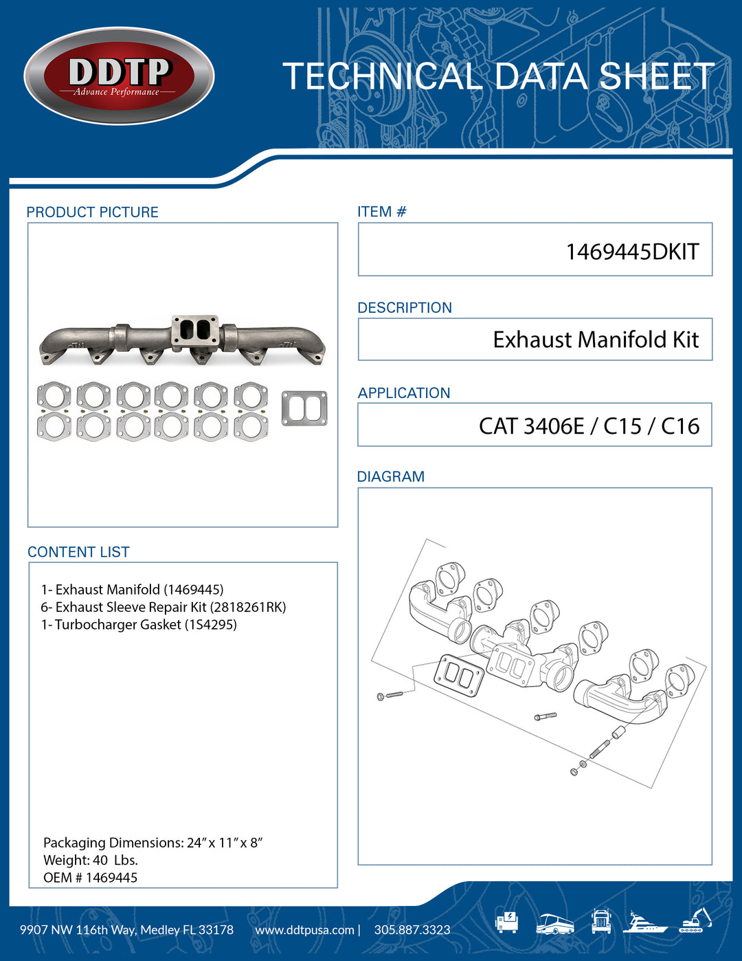 Exhaust Manifold Kit CAT 3406E, C15 & C16 (Reinforced Thick-Wall Design)