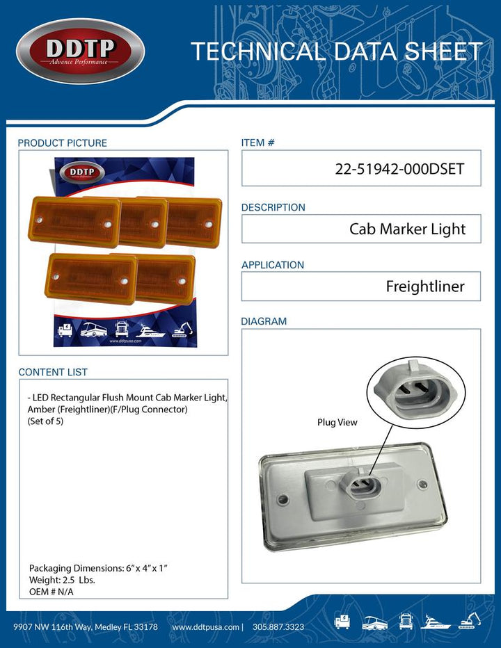 Amber LED Cab Marker Light (Freightliner) (Set of 5)
