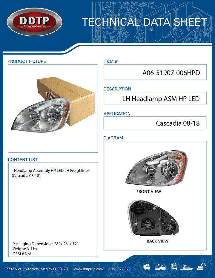 Conjunto de faros delanteros HP LED LH Freightliner (Cascadia 08-18)