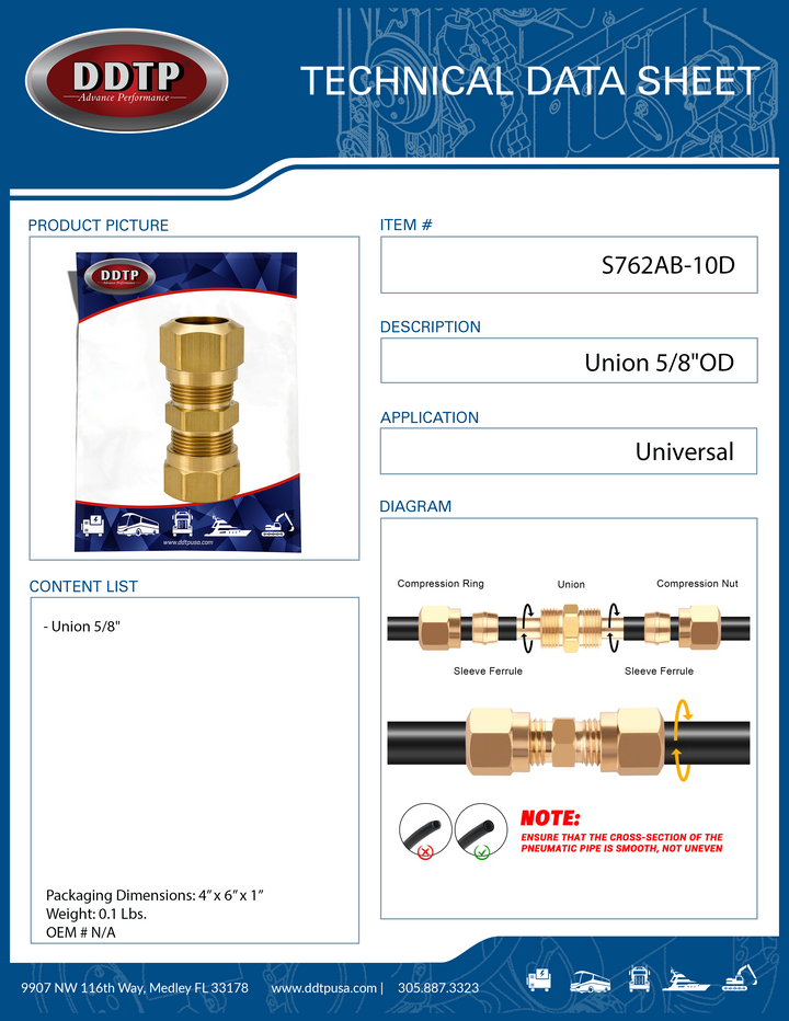 Accesorio de unión de latón de 5/8"