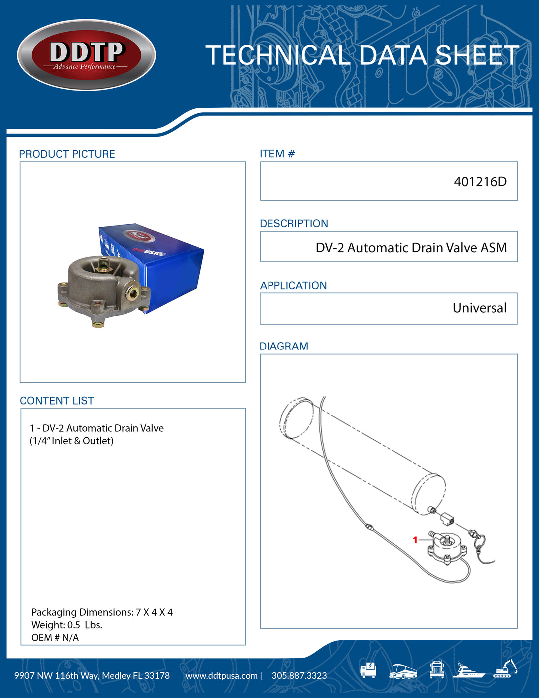 DV-2 Automatic Drain Valve 1/4" Inlet & Outlet ( 401216D )