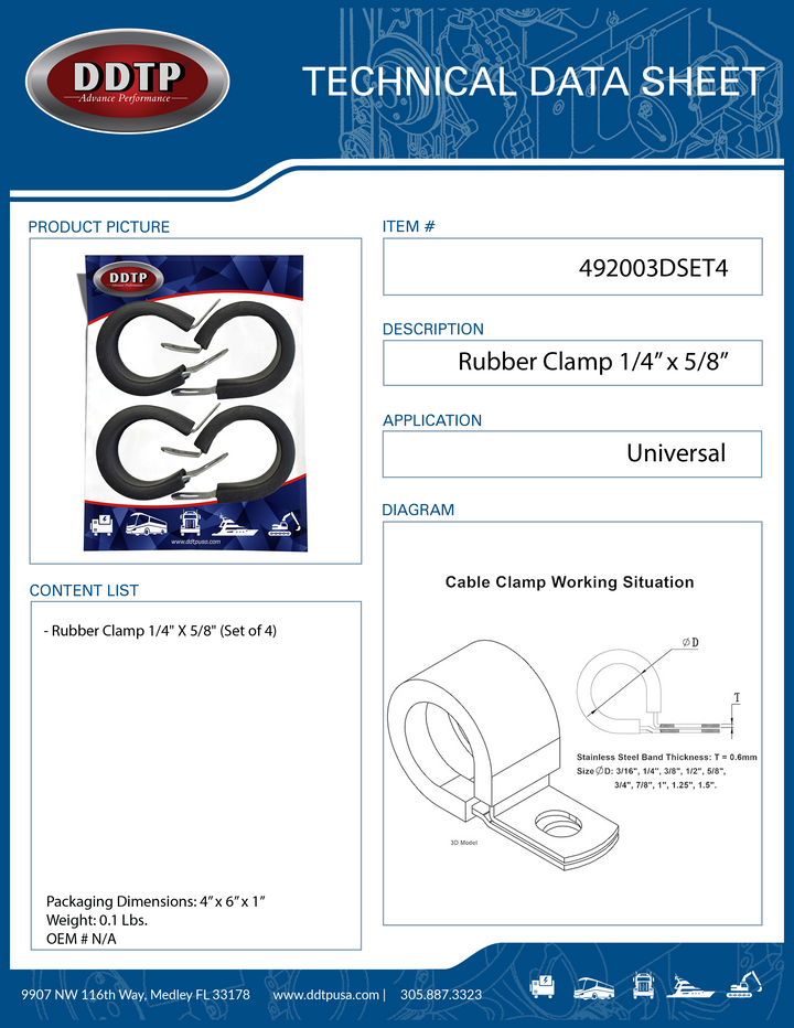 Rubber Clamp 1/4" x 5/8" (Set of 4)