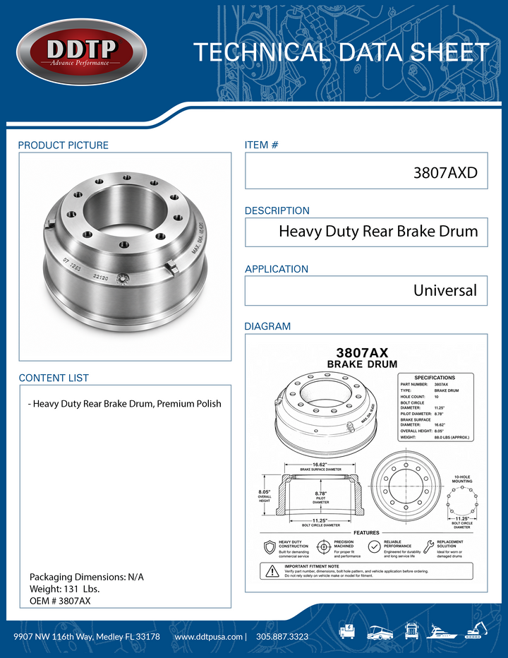 Heavy Duty Brake Drum 10-Hole Wheel End Brake Drum Commercial Truck & Trailer Application