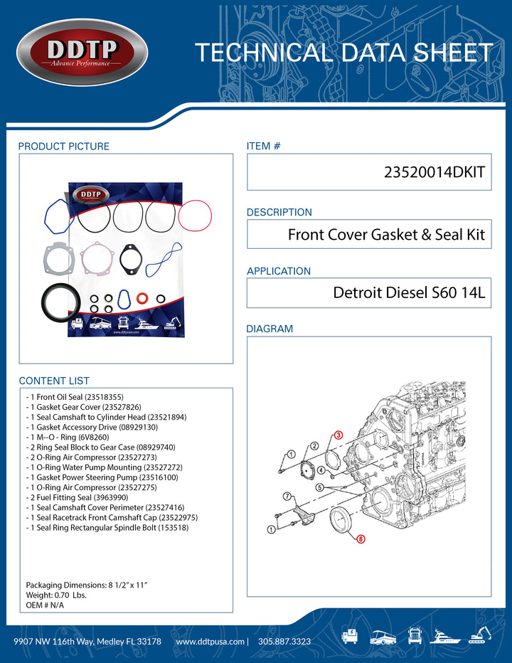 Complete Front Cover Gasket & Seal Kit for Detroit Diesel S60 14L