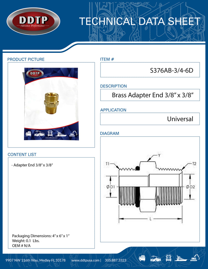 Brass Adapter End 3/8" x 3/8"