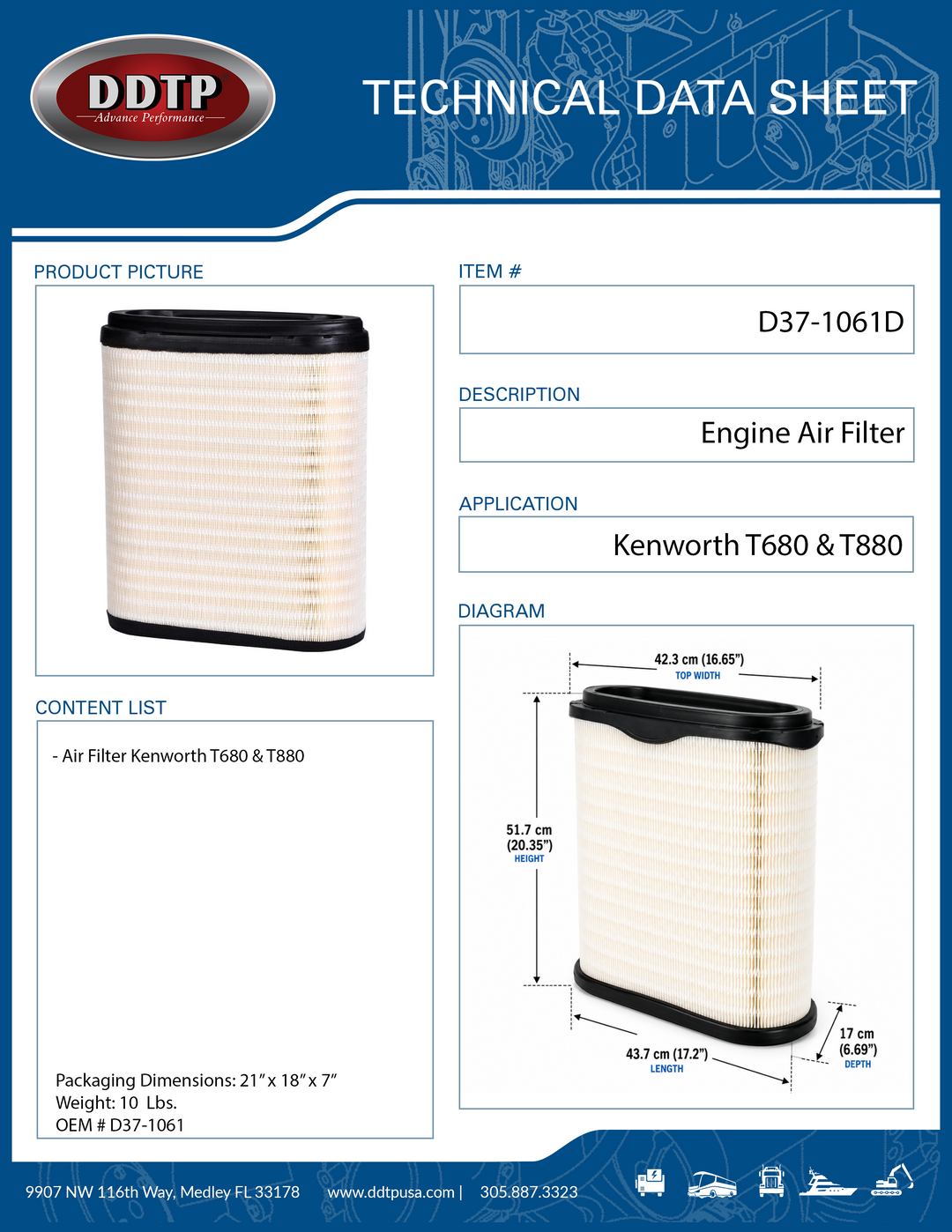 Engine Air Filter Element Kenworth T680 & T880